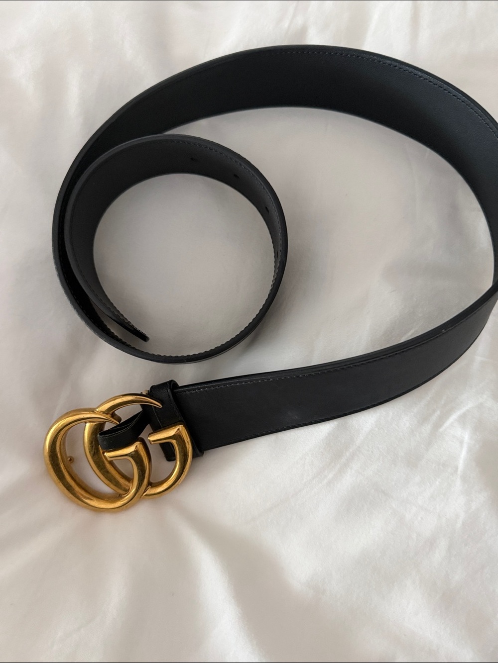 Gucci Black Leather Belt with Gold Double G Buckle
